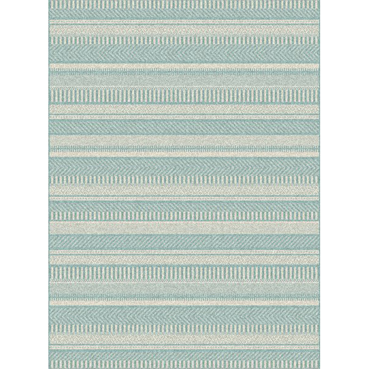 Ebern Designs Armstrong Striped Indoor / Outdoor Area Rug in Blue